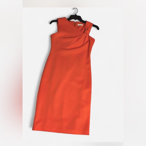 Calvin Klein sz 6 ladies twist Shoulder melon sheath dress scuba stretch bodycon - Picture 2 of 16